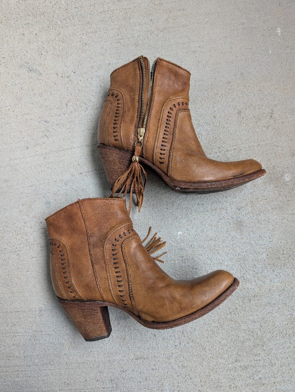 Corral Tan Leather Ankle Booties with Tassel Zipper